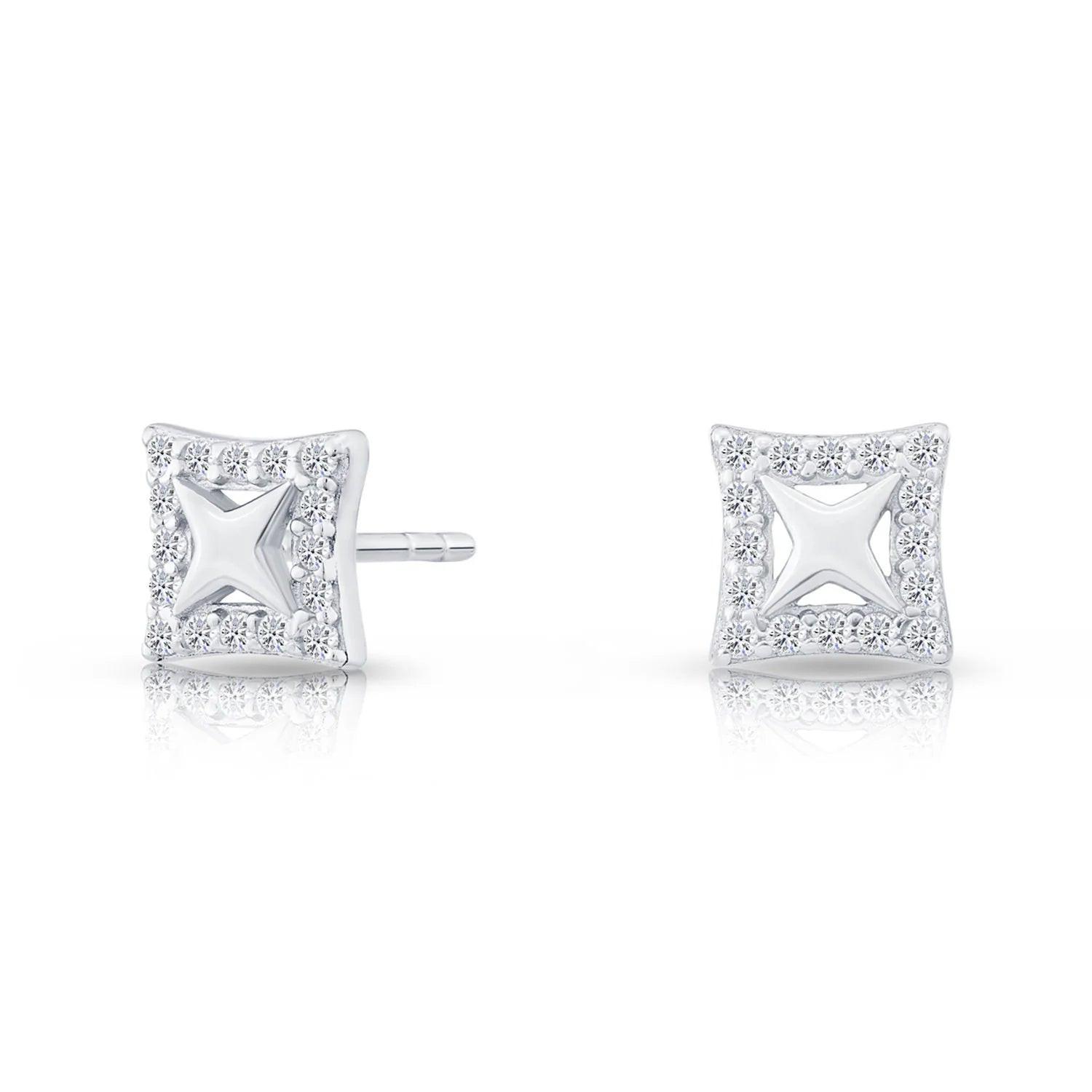 Stunning Sterling Silver CZ Square Halo Stud Earrings.