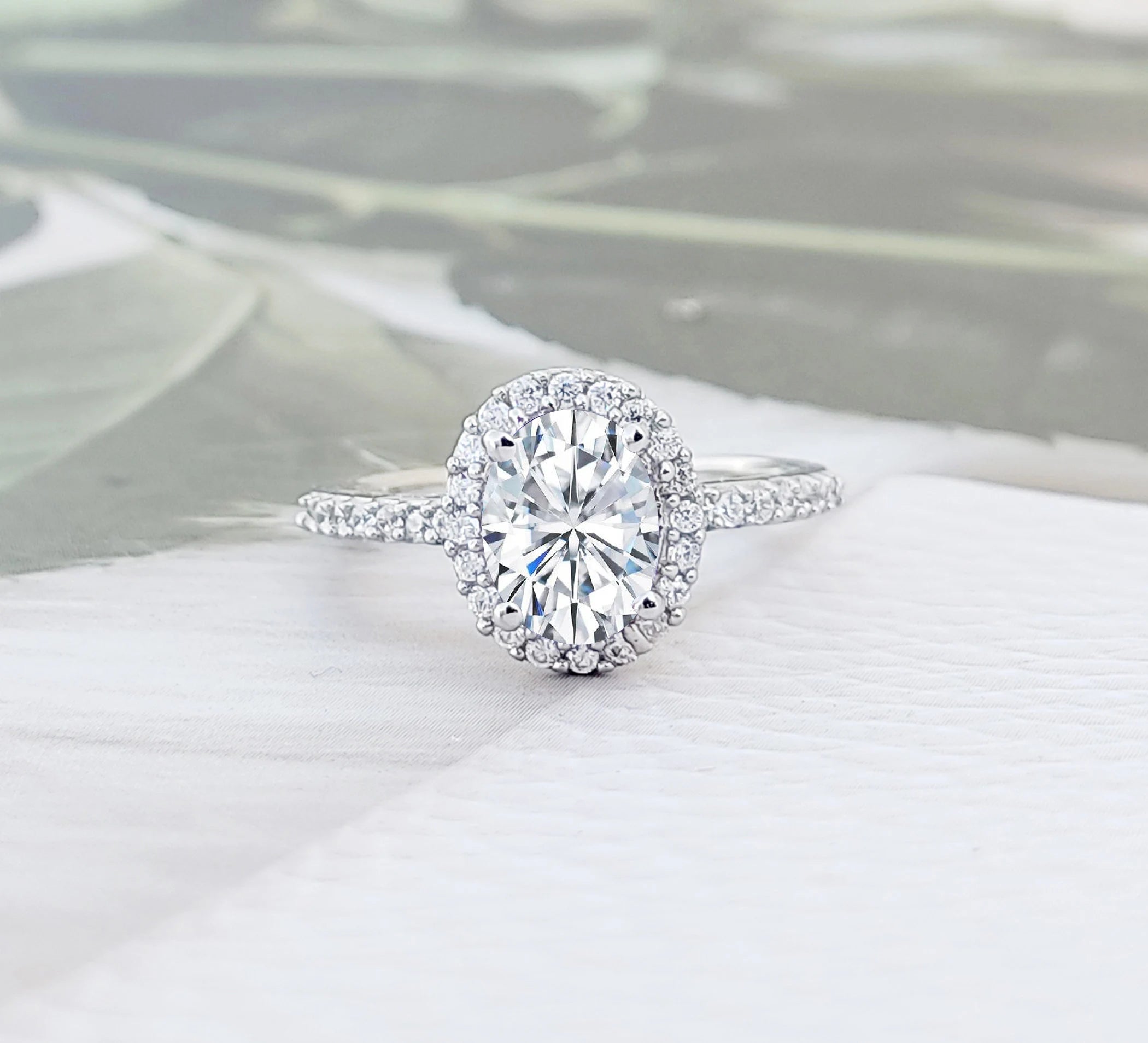 Oval Halo Engagement Ring: 925 Sterling Silver CZ Wedding Ring