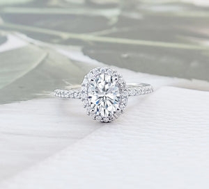 Oval Halo Engagement Ring: 925 Sterling Silver CZ Wedding Ring