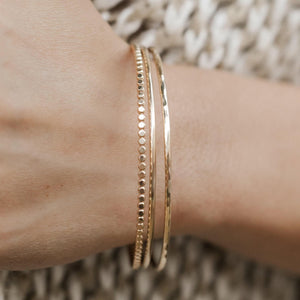 Elegant Trio of Thick Gold Bangles | 14K Gold Filled Hammered Bracelets | Perfect Gift for Every Occasion.