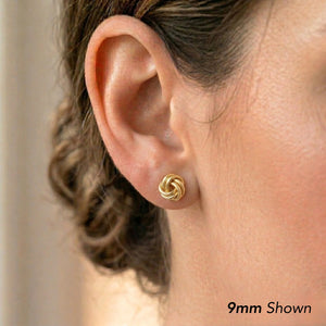 10K Yellow Gold Love Knot Stud Earrings, Pushback