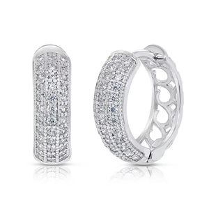 925 Sterling Silver Pave CZ Huggies Hoop Earrings, 15Mm Height, Small Silver Huggie Earrings, Made by TILO Jewelry