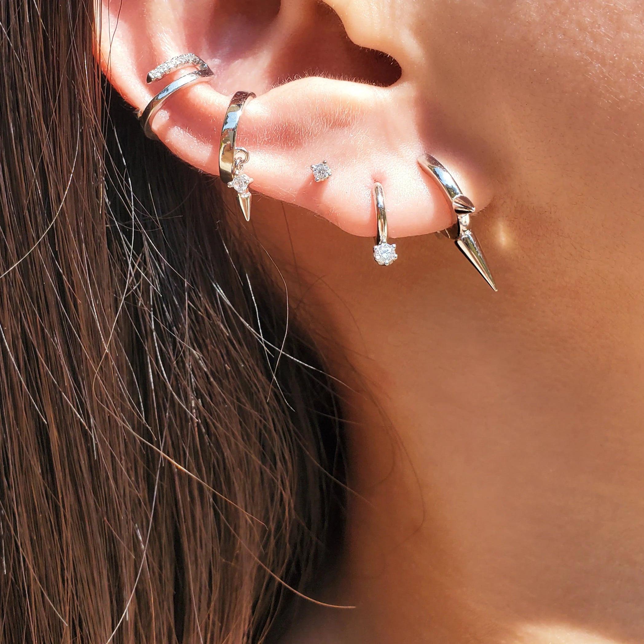 14K Gold Dainty CZ Diamond Huggie Hoop Earrings - Minimalist Everyday Wedding Jewelry.