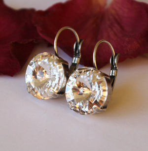 Rivoli Clear 14Mm Leverback Earrings Made with Swarovski Crystal Elements Choose a Finish