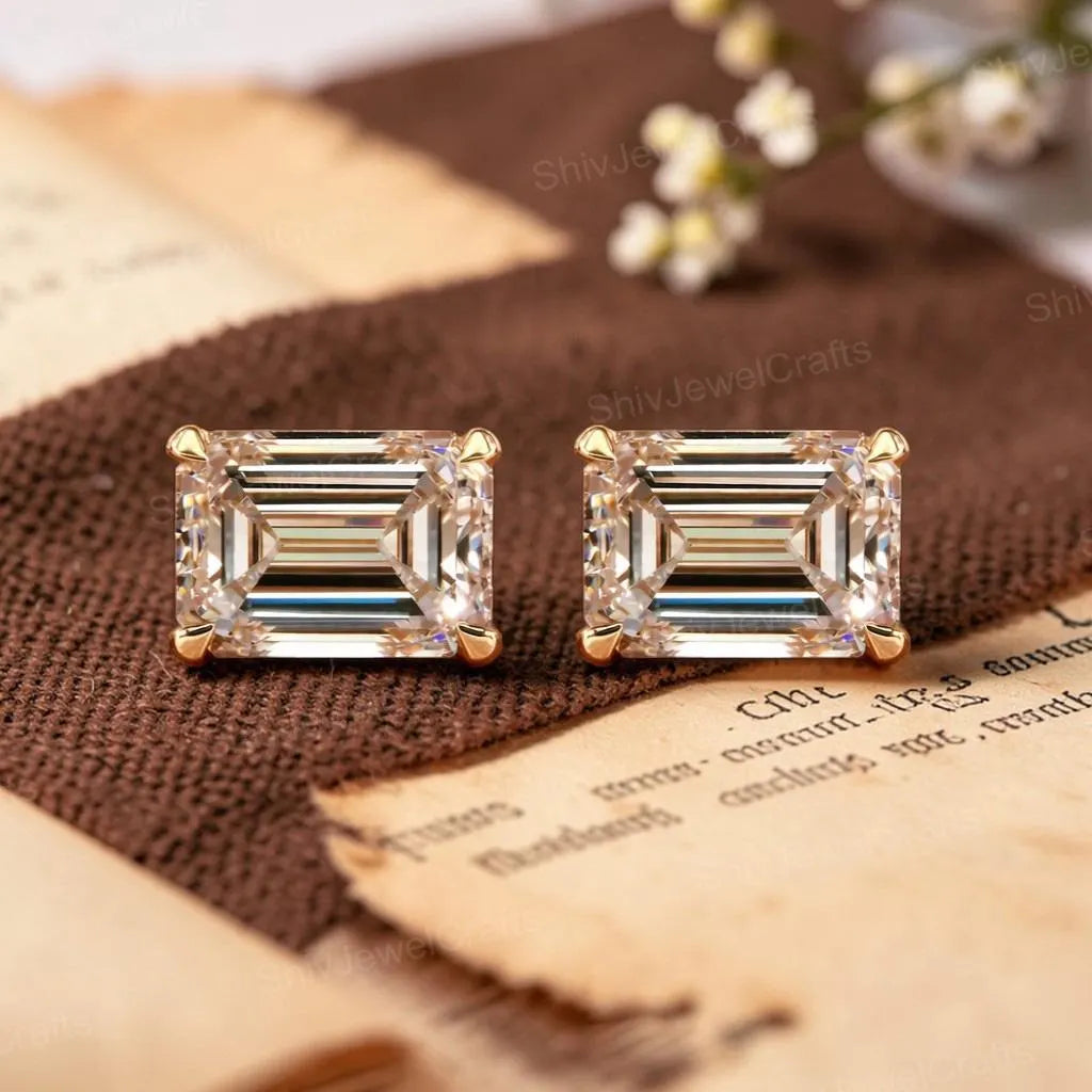 2Ct Emerald Cut Diamond Earrings, Solitaire Emerald Cut Moissanite Earrings, Everyday Diamond Earrings, Emerald Diamond Studs,Gift for Women