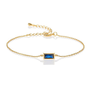 Elegant Adjustable Gold Plated Dainty Bracelet with Blue Stone for Women.