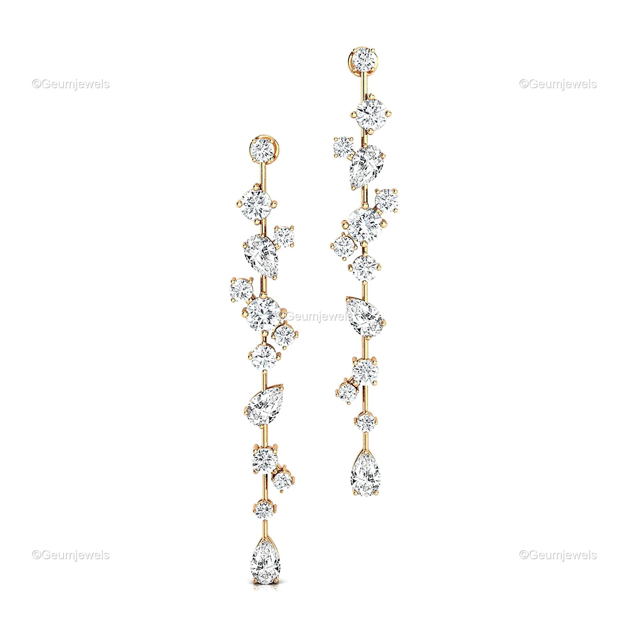 Lab Created Diamond 14Kt White Gold Long Drop Bridal Earrings