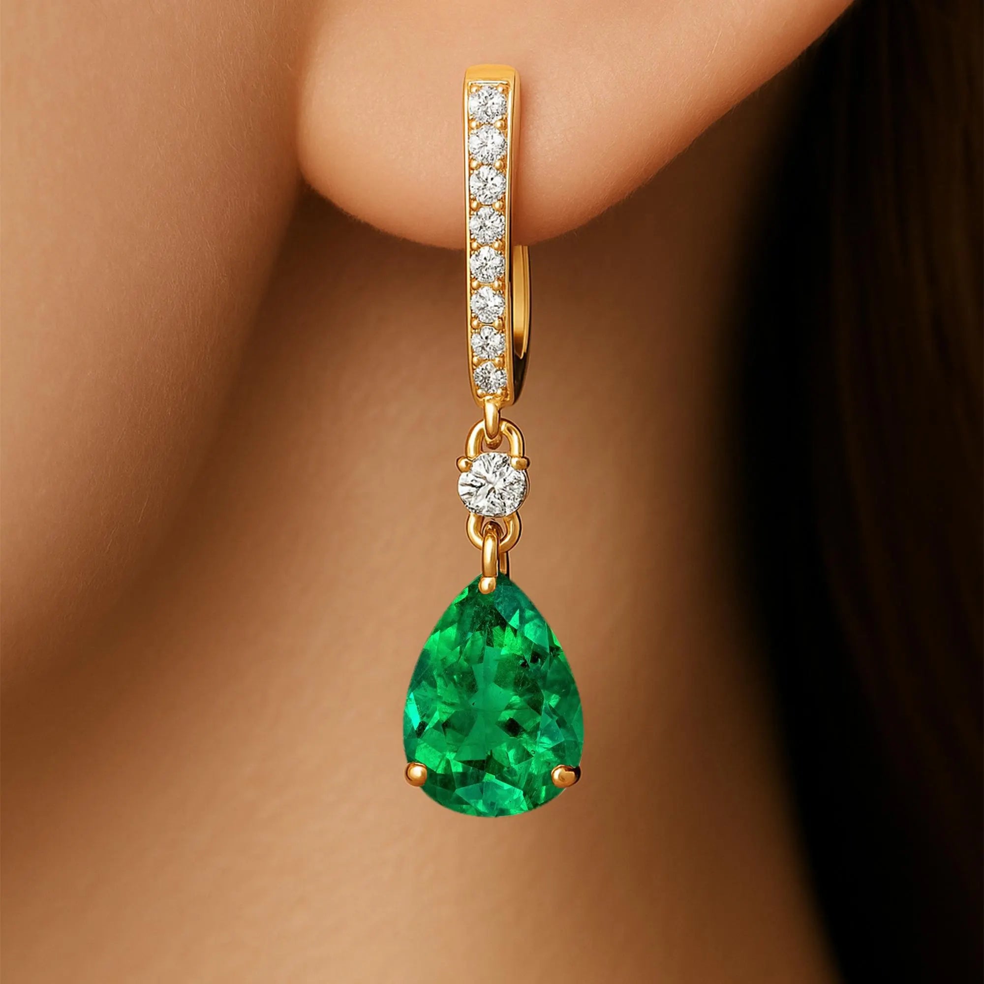 Birthstone Emerald Diamond Earrings, Dangle Emerald Drops, May Birthstone Bridal Earrings