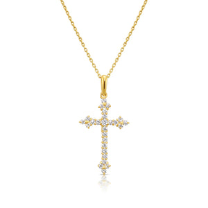 14K Yellow Gold CZ Cross Pendant Necklace