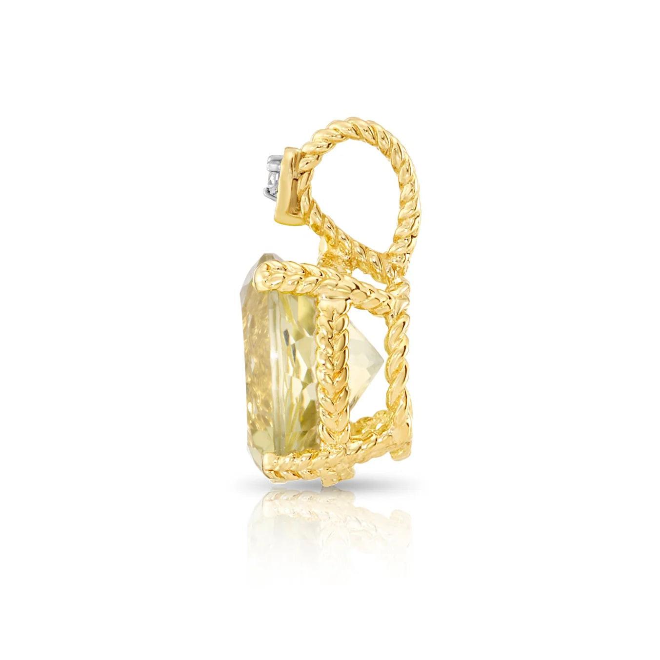 Stunning 14K Gold Yellow Topaz and Diamond Pendant Necklace.