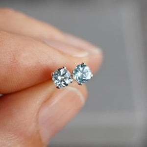 Natural Aquamarine 925 Sterling Silver 4Mm round Stud Earrings Gift Boxed