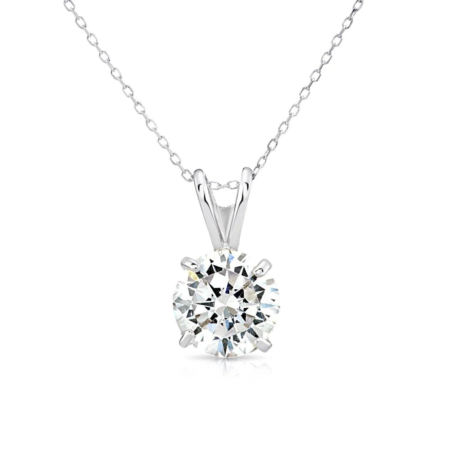 Exquisite 14K White Gold Classic Solitaire Pendant Necklace.