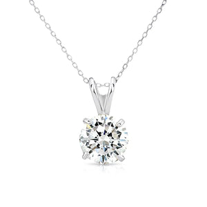 Exquisite 14K White Gold Classic Solitaire Pendant Necklace.