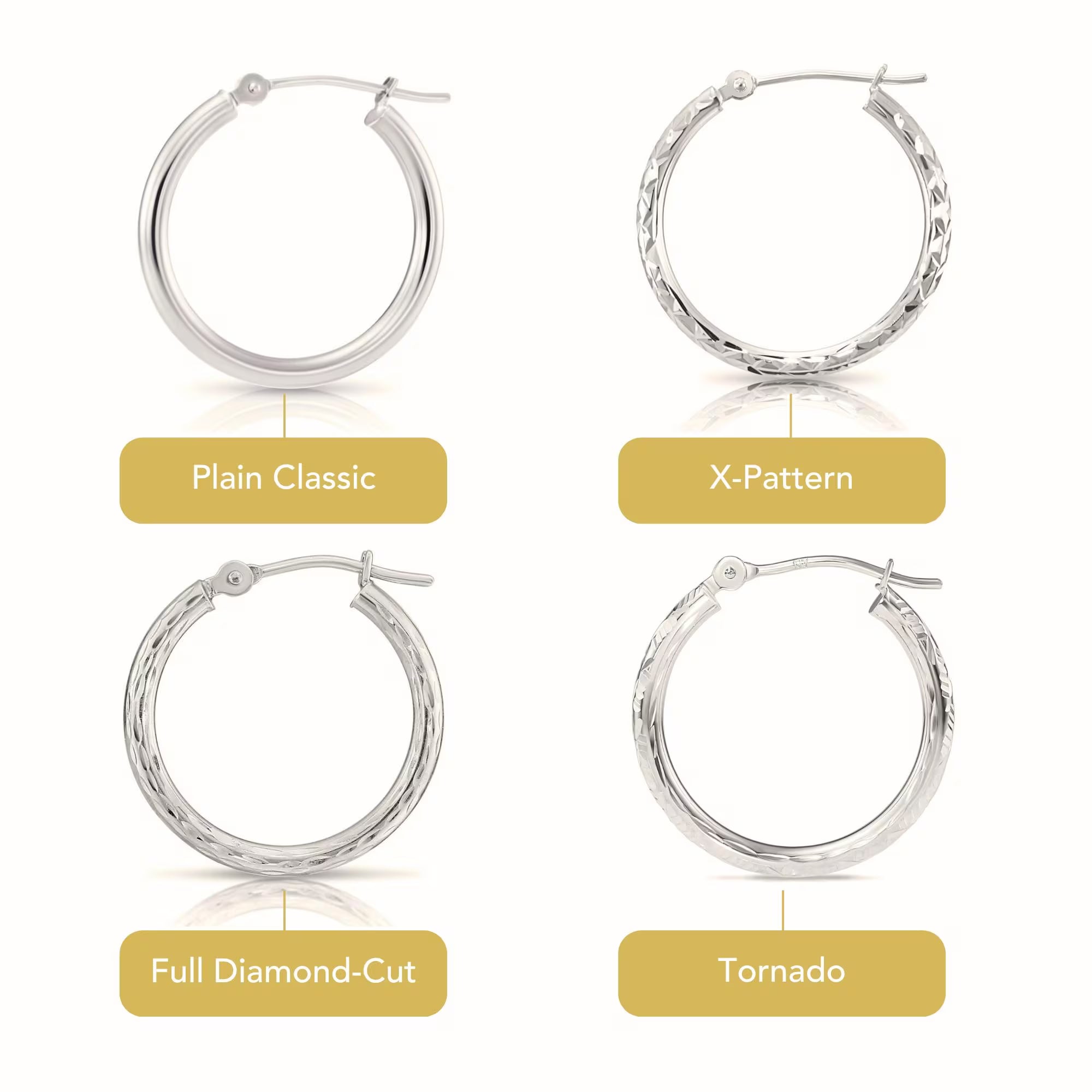 14K White Gold Hoop Earrings, Diamond-Cut Fancy Hoop Earrings, Handmade & Designed by TILO Jewelry, Made in New York City