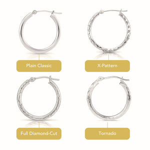 14K White Gold Hoop Earrings, Diamond-Cut Fancy Hoop Earrings, Handmade & Designed by TILO Jewelry, Made in New York City