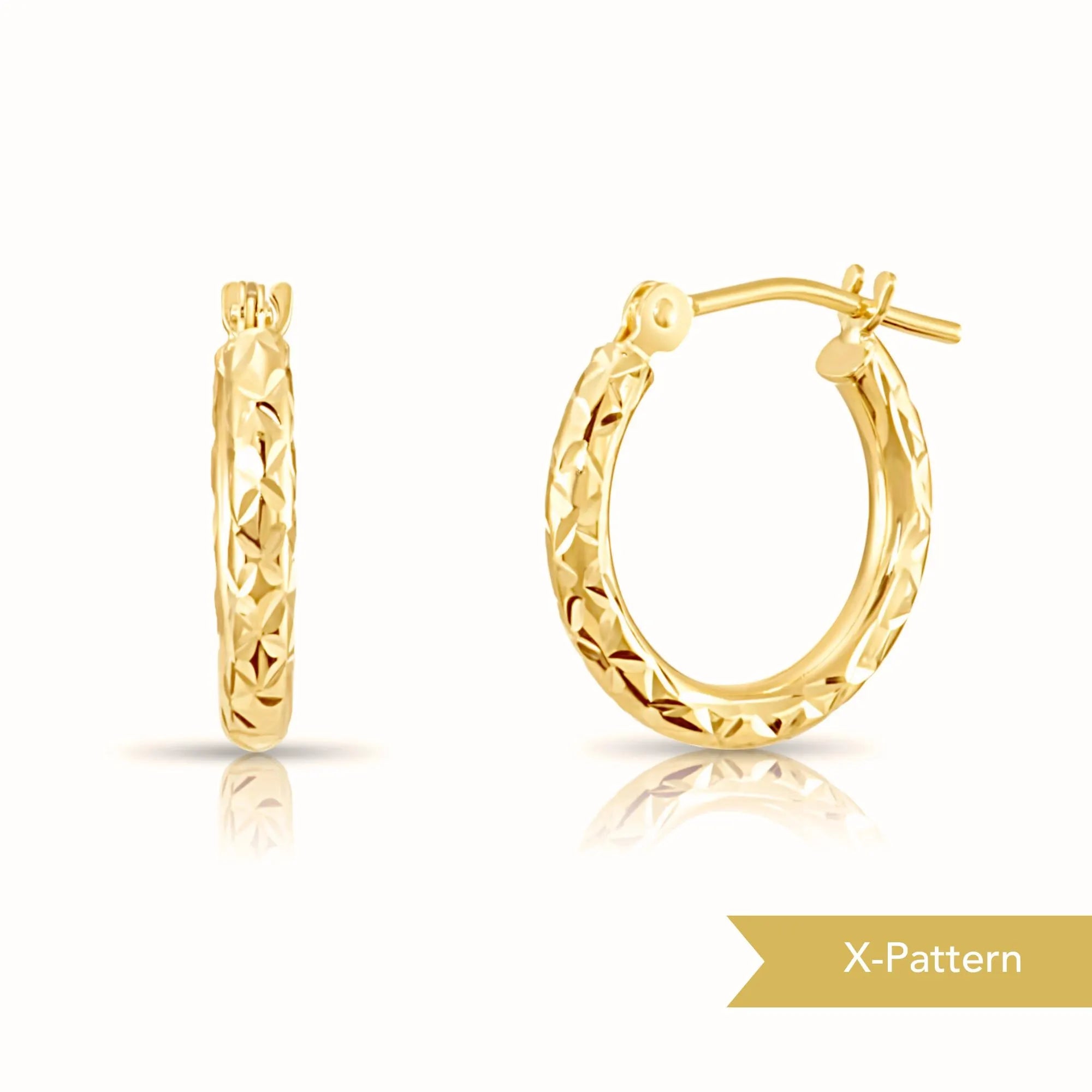 14K Gold Hoop Earrings, Diamond-Cut Fancy Hoop Earrings, Handmade & Designed by TILO Jewelry, Made in New York City