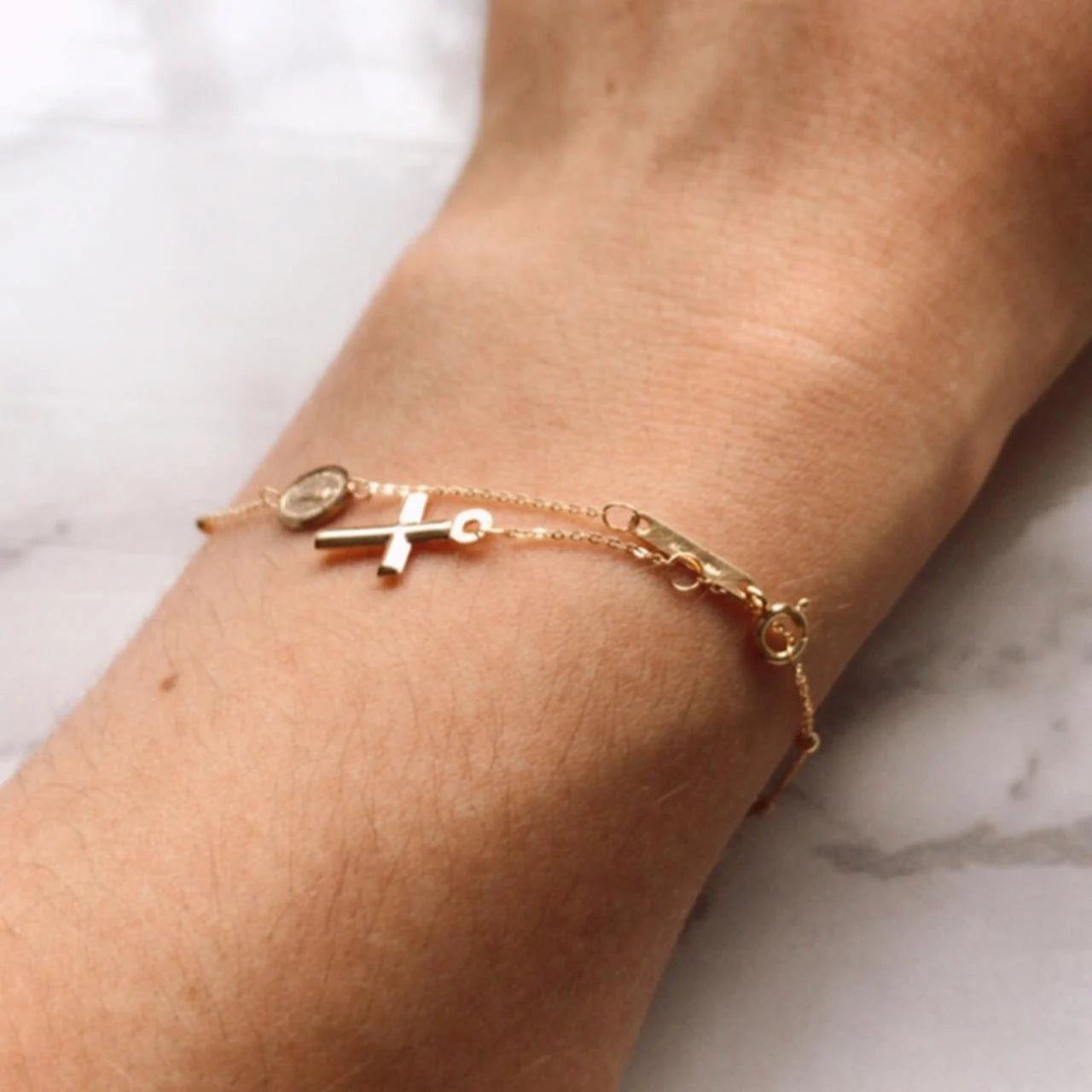 Solid Genuine 9Ct Yellow Gold St Christopher 2Mm Rosary Beads Bracelet for Women