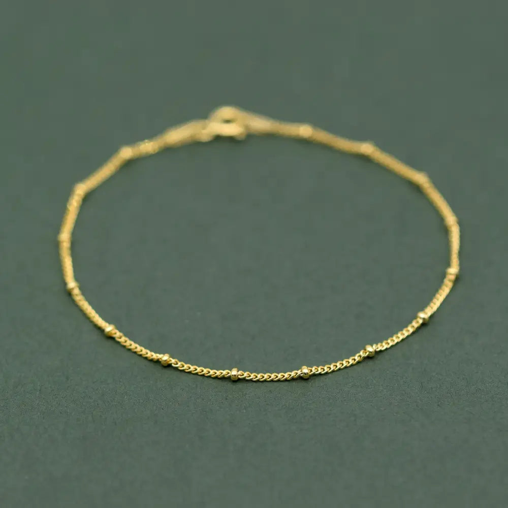Beaded Gold Plated Anklet, Fine Curb Chain Anklet, Layered Anklet, Beach Jewelry, Gift for Her