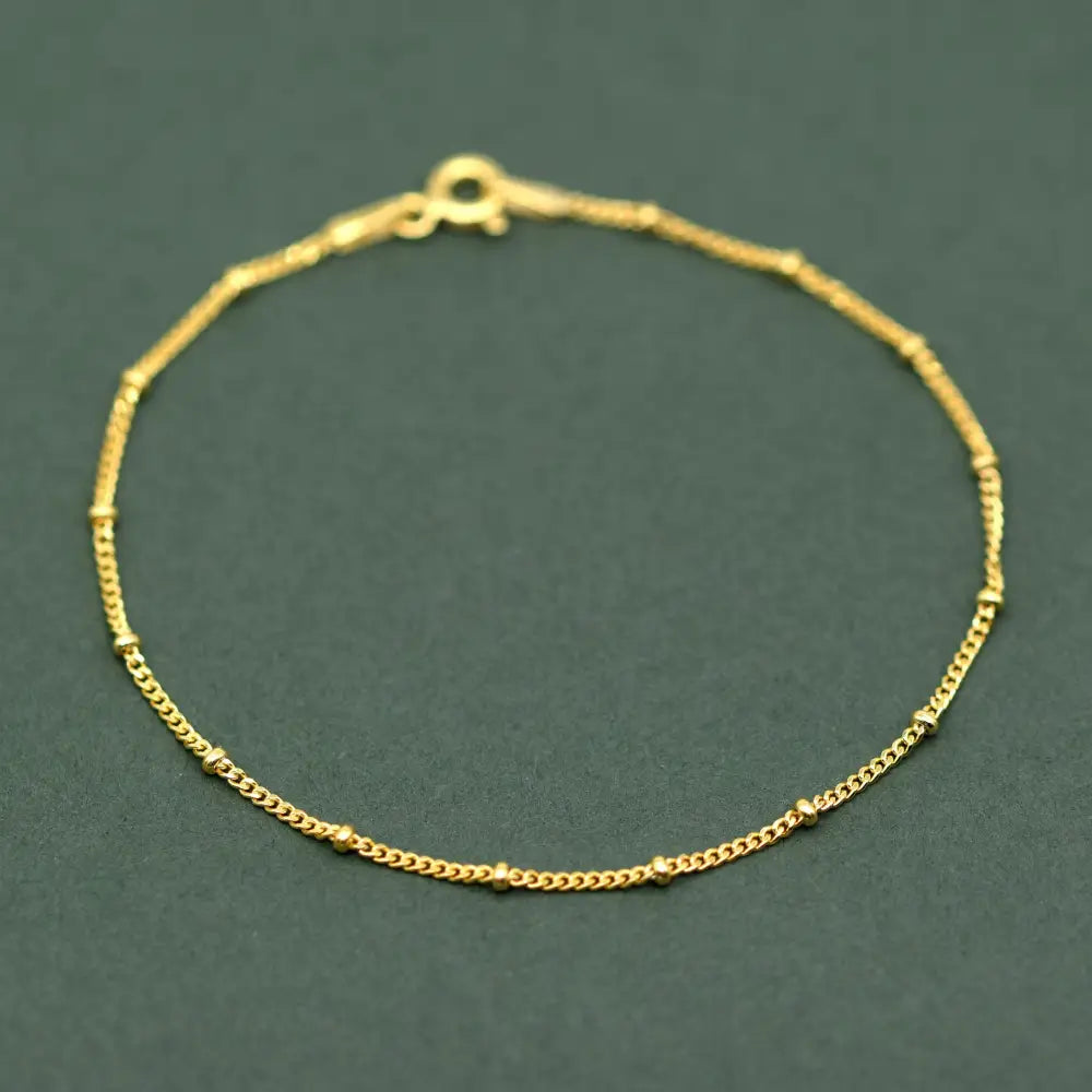 Beaded Gold Plated Anklet, Fine Curb Chain Anklet, Layered Anklet, Beach Jewelry, Gift for Her