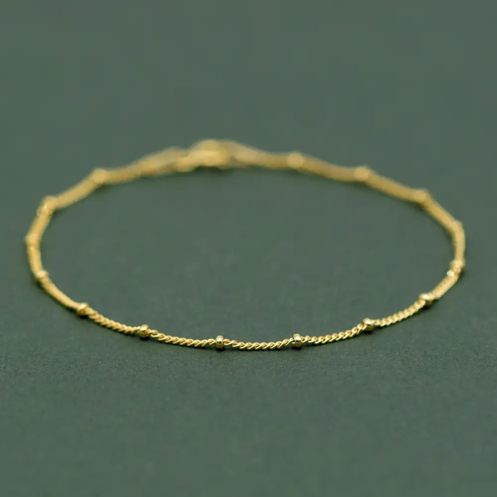 Beaded Gold Plated Anklet, Fine Curb Chain Anklet, Layered Anklet, Beach Jewelry, Gift for Her