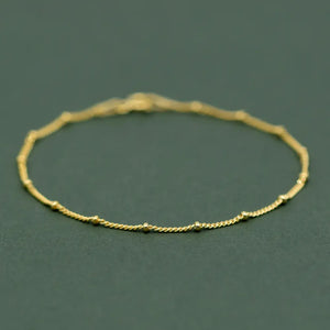 Beaded Gold Plated Anklet, Fine Curb Chain Anklet, Layered Anklet, Beach Jewelry, Gift for Her