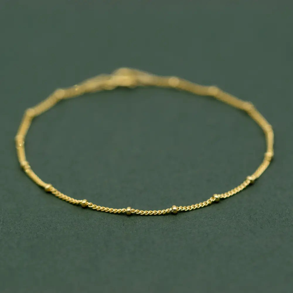 Beaded Gold Plated Anklet, Fine Curb Chain Anklet, Layered Anklet, Beach Jewelry, Gift for Her