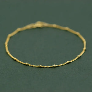 Beaded Gold Plated Anklet, Fine Curb Chain Anklet, Layered Anklet, Beach Jewelry, Gift for Her