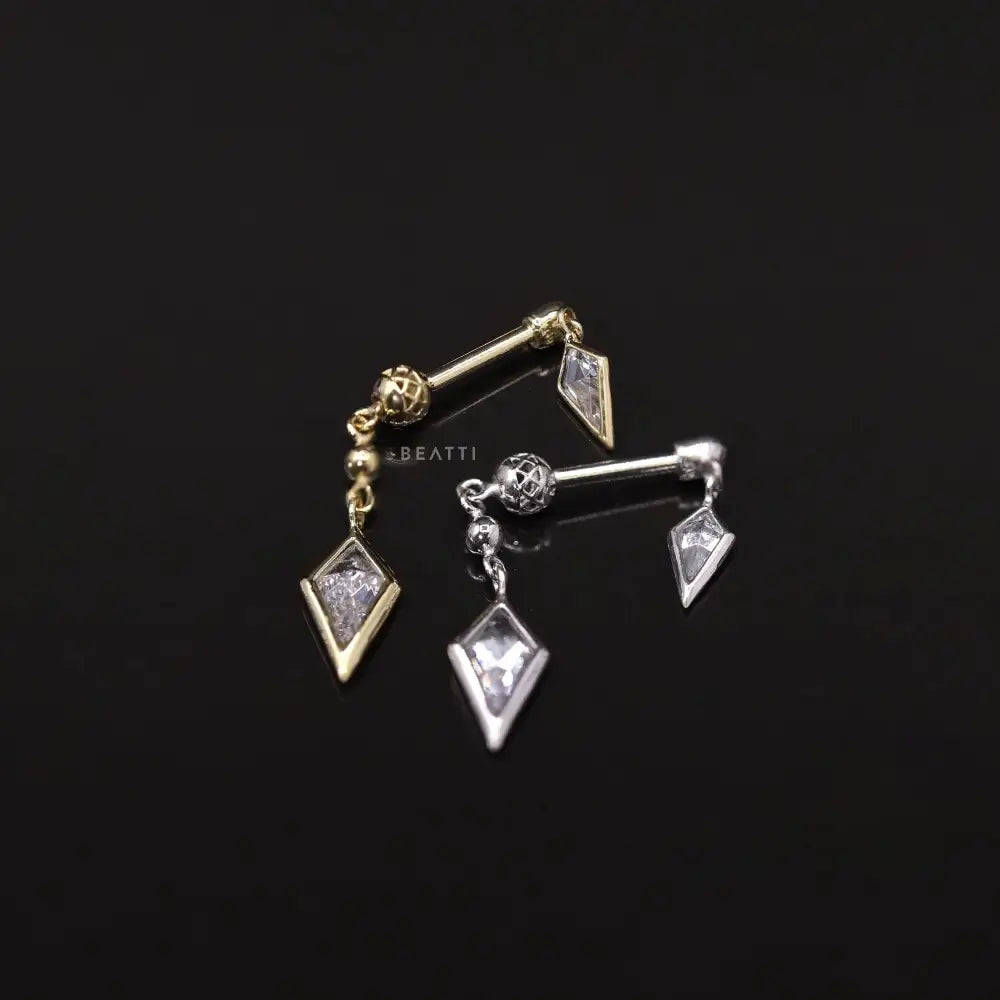 BEATTI Riké • 14K Solid Gold Double Diamond Barbell • Cartilage Earring • Forward Helix