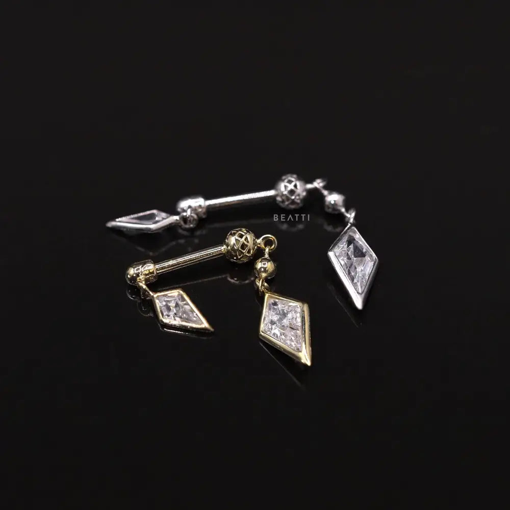 BEATTI Riké • 14K Solid Gold Double Diamond Barbell • Cartilage Earring • Forward Helix