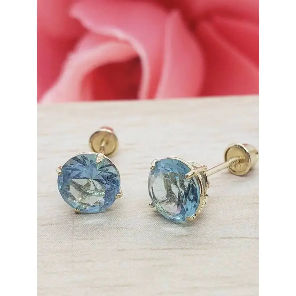 Beautiful 14K Solid Gold Aquamarine Screw Back Stud Earrings – Perfect March Birthstone Gift!.
