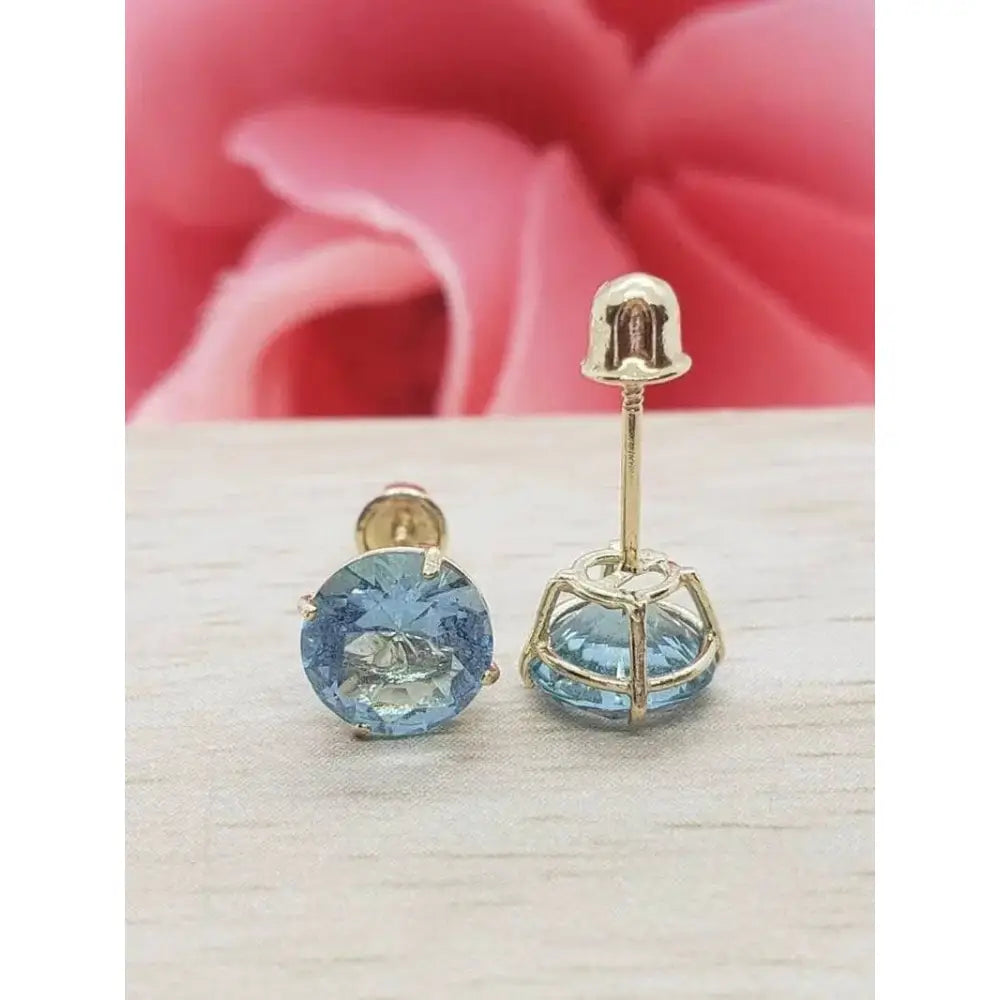 Beautiful 14K Solid Gold Aquamarine Screw Back Stud Earrings – Perfect March Birthstone Gift!.