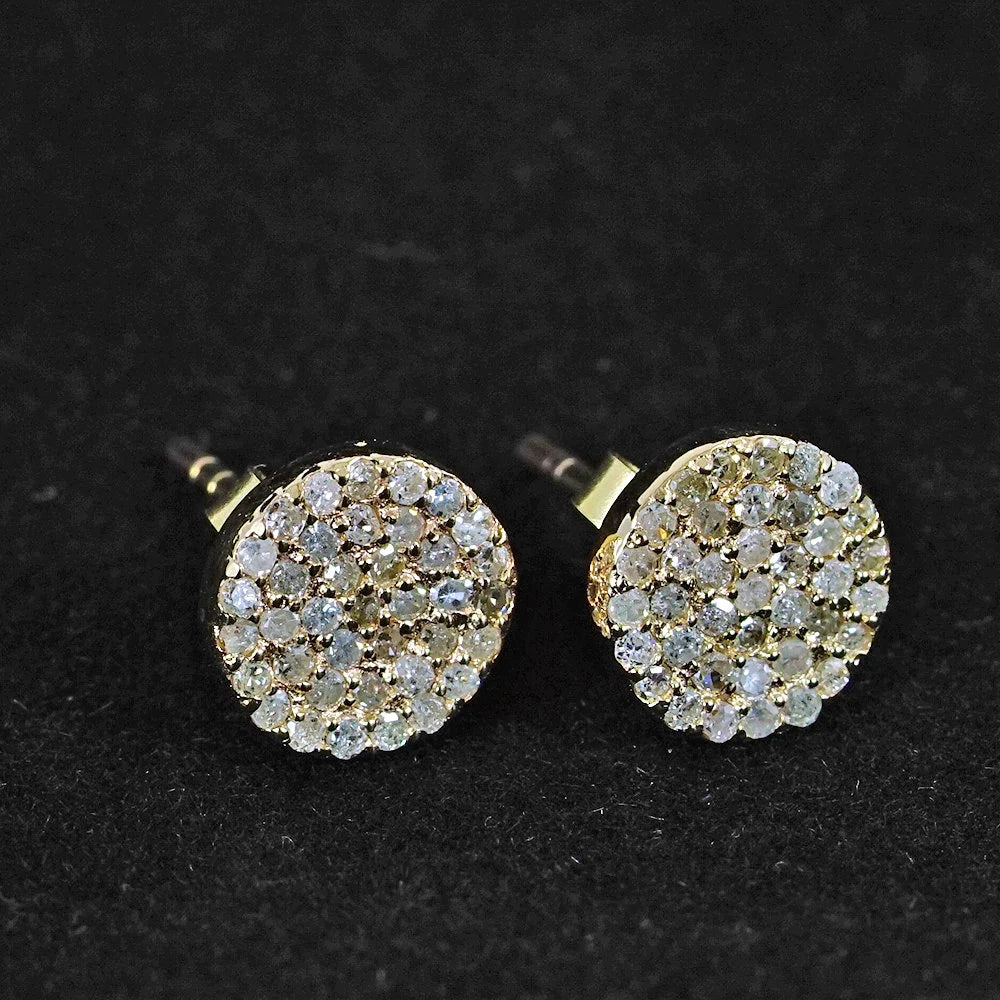 Pave Diamond 8MM Disc round Stud Earrings Solid 14K Yellow Gold Fine Jewelry Gift for Her Minimalist Earrings Pushback Jewelry New
