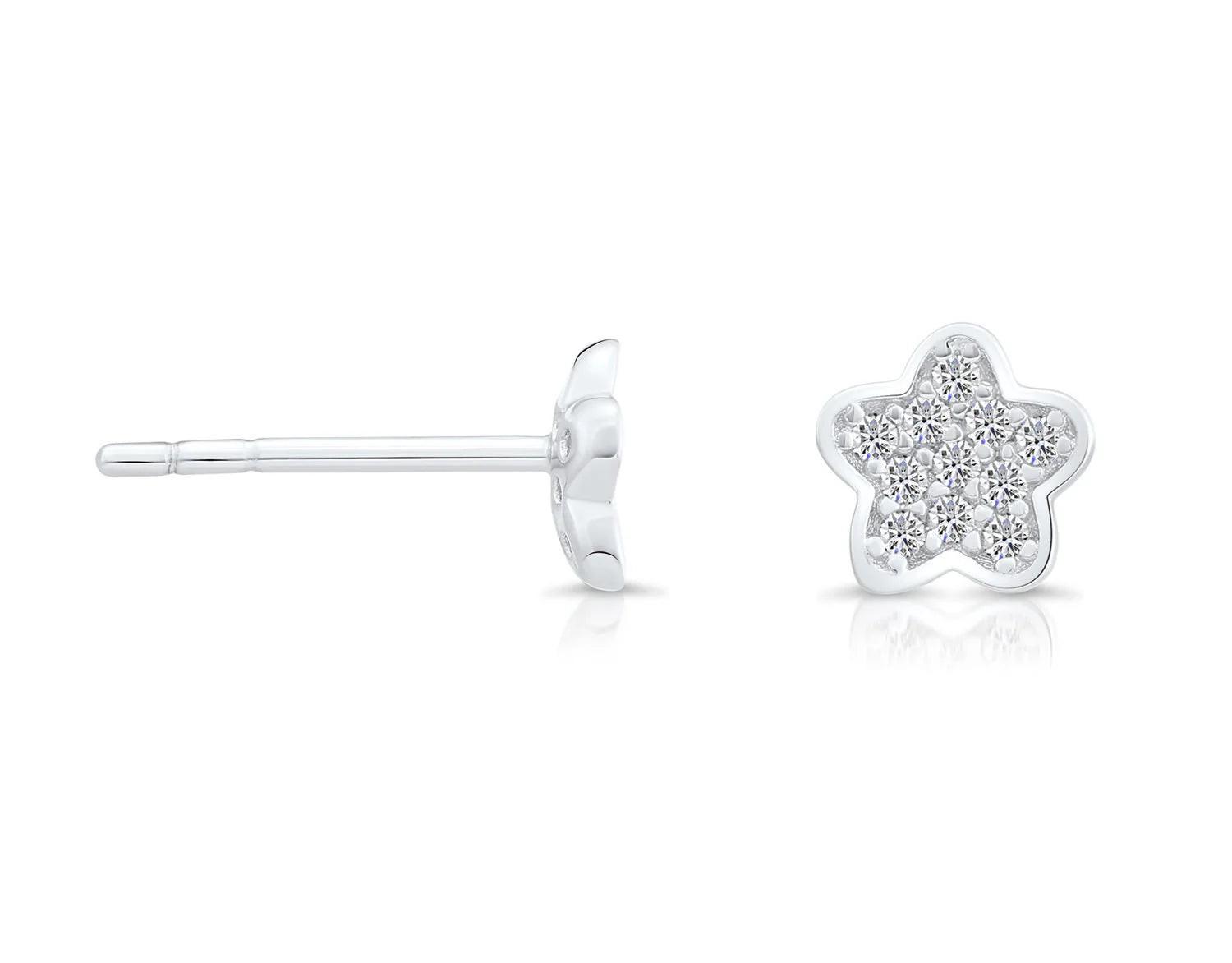 Sterling Silver CZ Little Flower Stud Earrings – Elegant & Chic Jewelry Accessory.