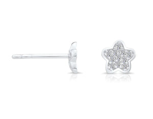 Sterling Silver CZ Little Flower Stud Earrings – Elegant & Chic Jewelry Accessory.