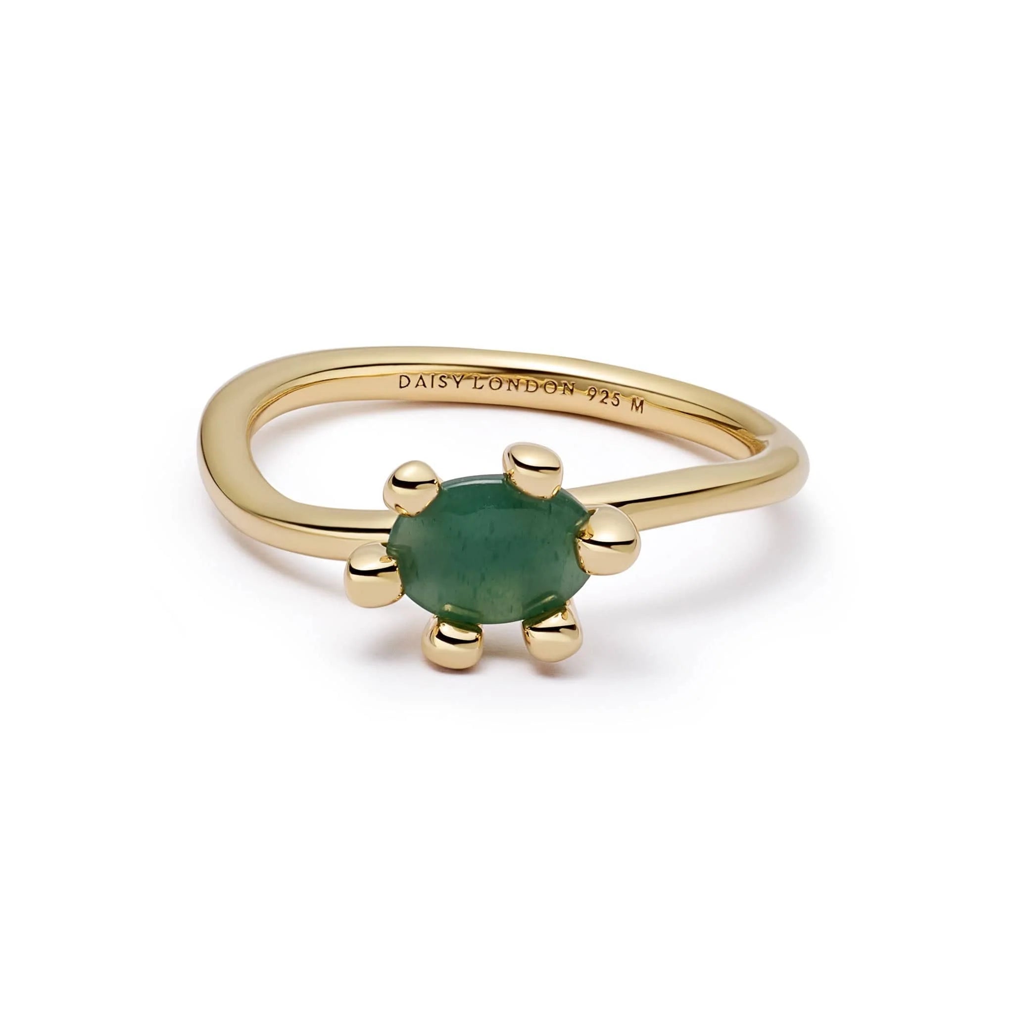 Green Aventurine Claw Ring 18Ct Gold Plate