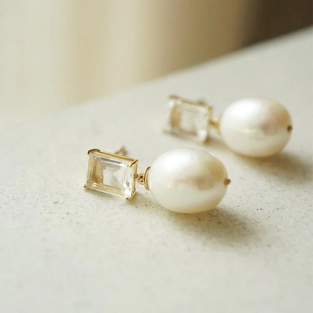 Estée Lalonde Fine Sapphire & Pearl Drop Earrings 14Ct Solid Gold