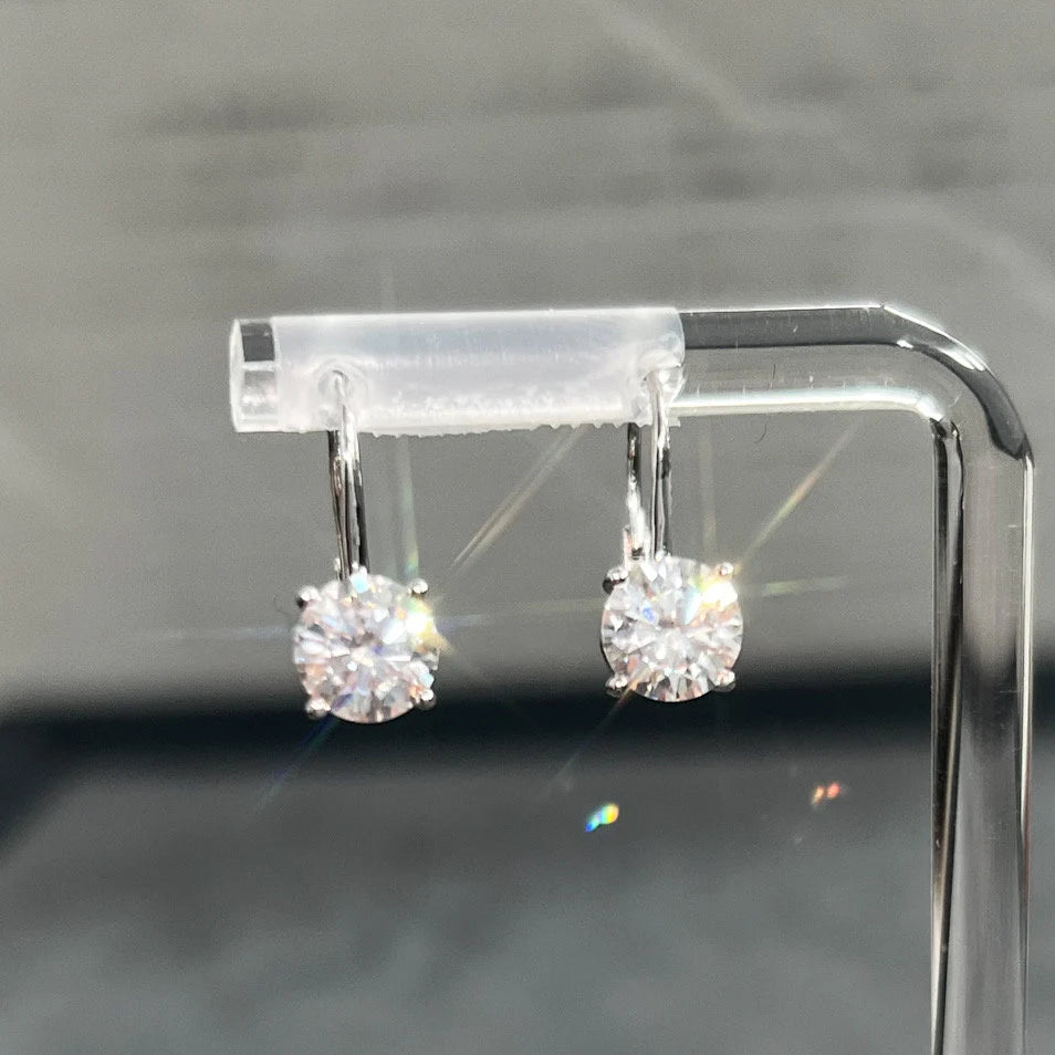 14K Gold 2.00 Carat Dangling Solitaire Drop Earrings Leverback