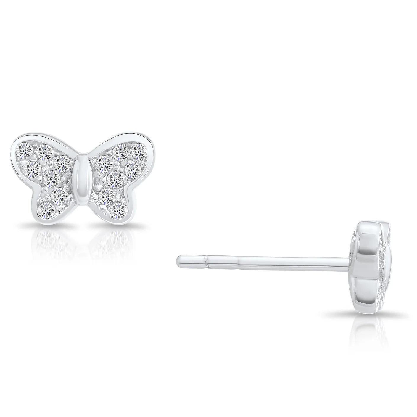Sparkling Sterling Silver Butterfly Stud Earrings with CZ Accents.
