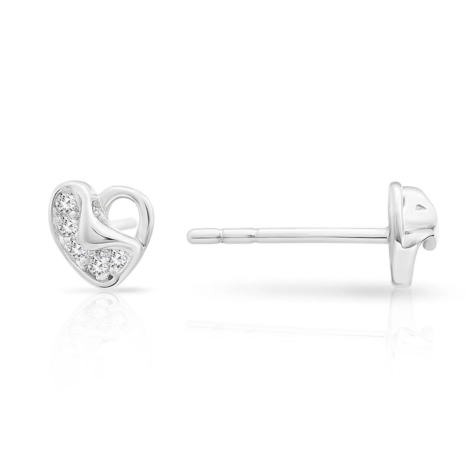 Sparkling CZ Heart Stud Earrings in Sterling Silver - 1789.