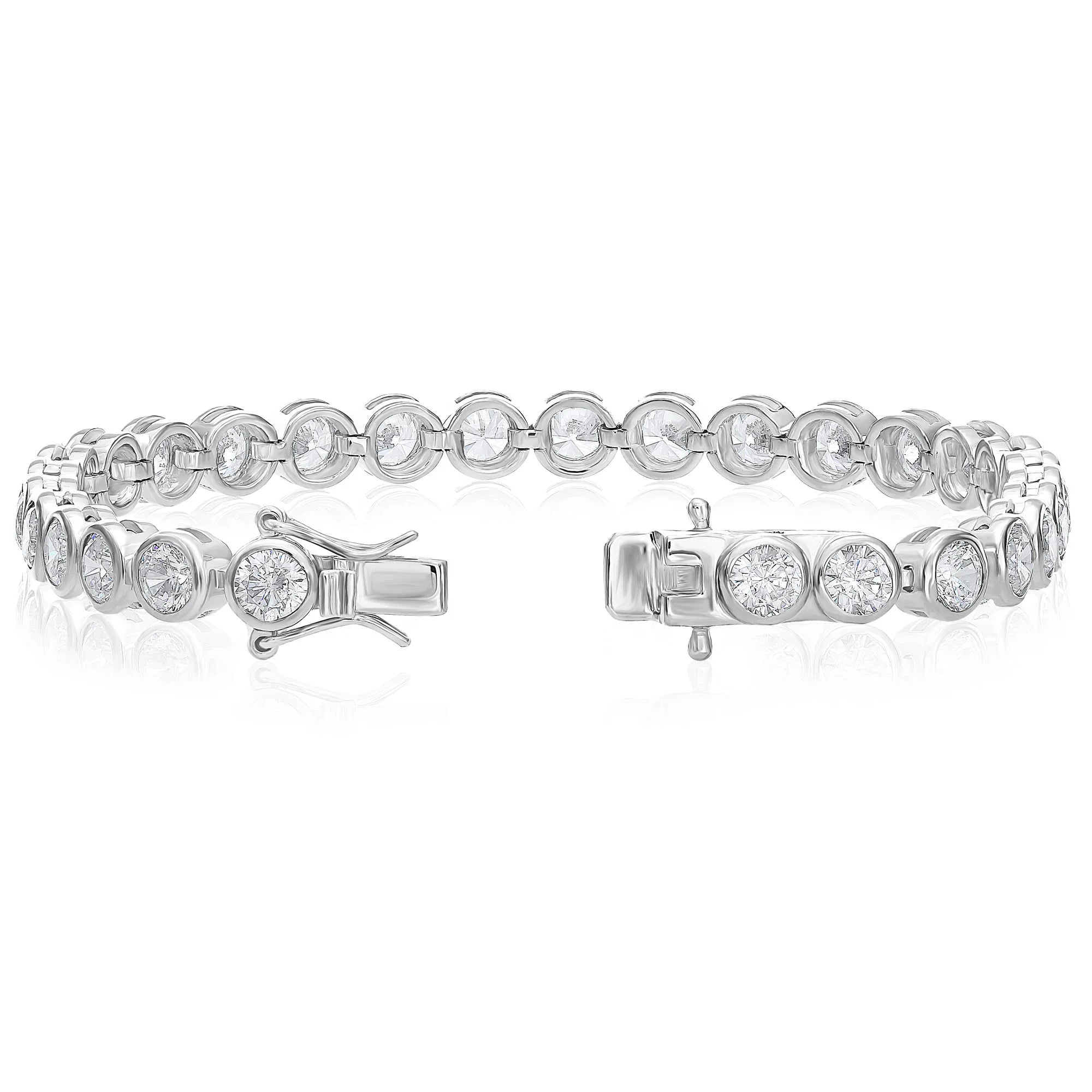Sterling Silver Classic Bezel Set Simulated Diamond Tennis Bracelet, 7 Inch