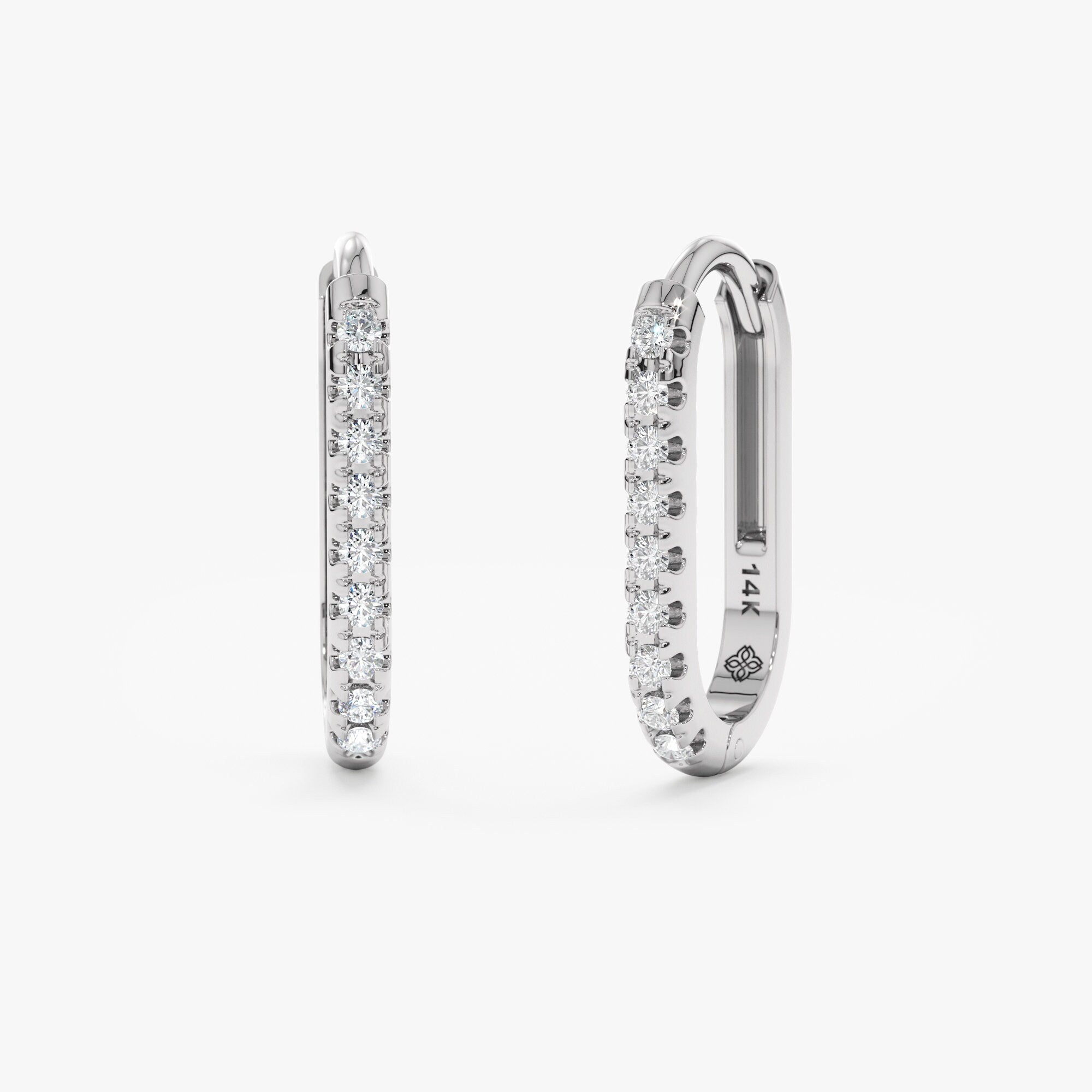 14K Gold Diamond Huggie Earrings, Micro Pave U-Hoop