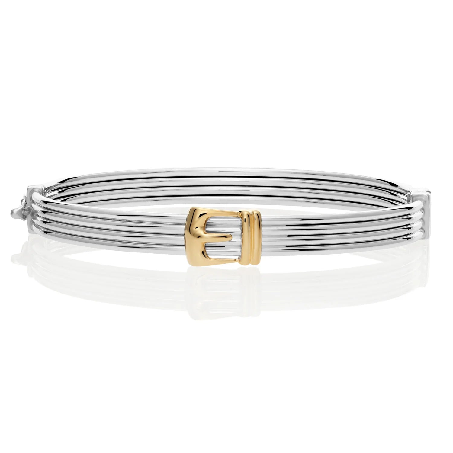 Fancy Two-Tone Hinged Buckle Bracelet in Sterling Silver