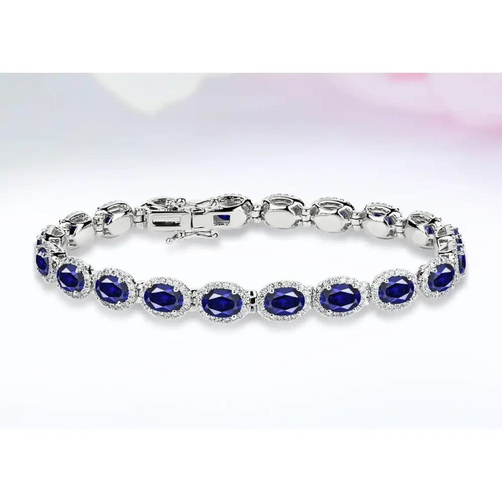 Blue Sapphire Bracelet for Women Blue Gemstone Bracelet Anniversary Gift for Women Engagement Bracelet 925 Sterling Silver Sapphire Bracelet