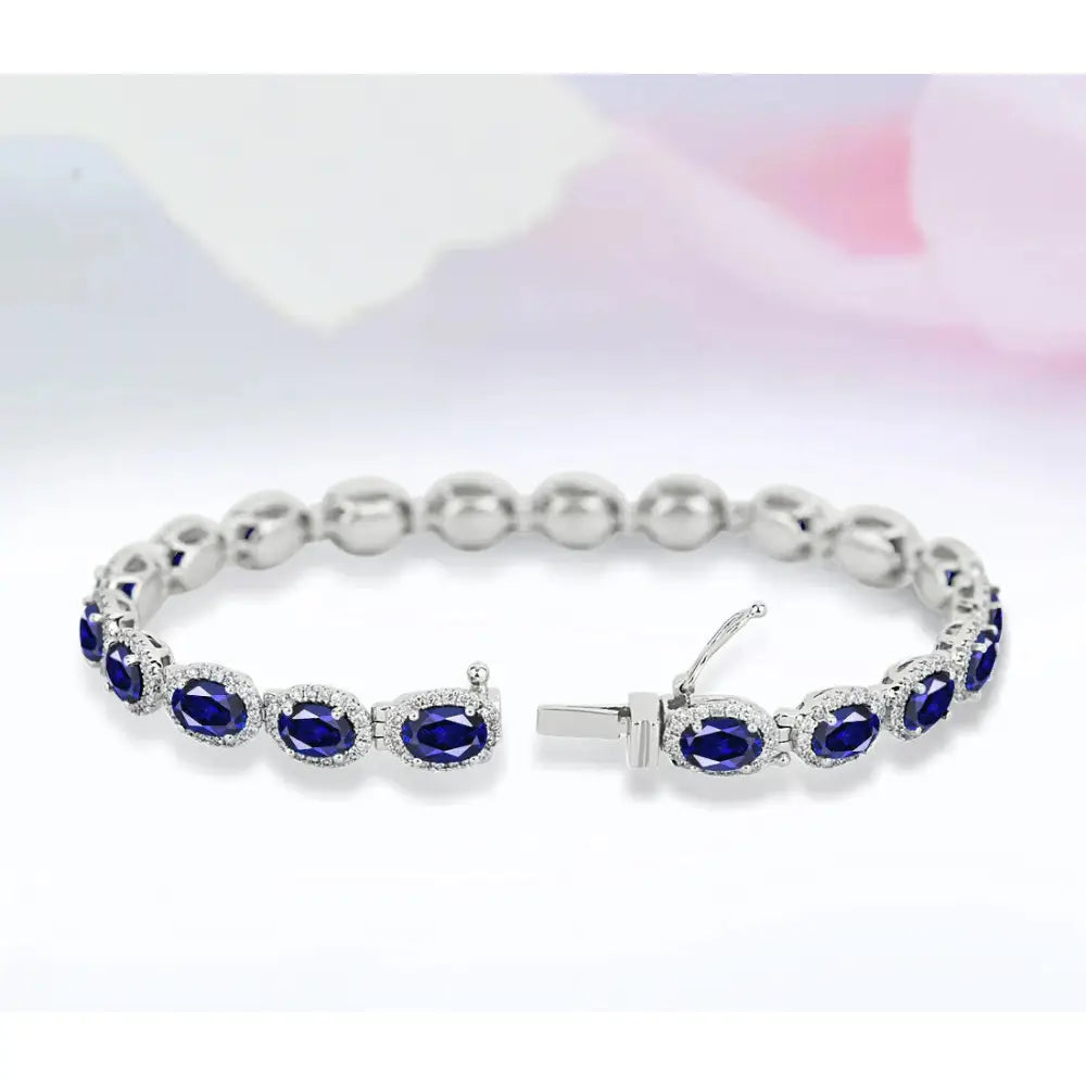 Blue Sapphire Bracelet for Women Blue Gemstone Bracelet Anniversary Gift for Women Engagement Bracelet 925 Sterling Silver Sapphire Bracelet