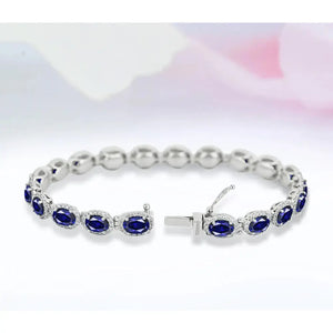 Blue Sapphire Bracelet for Women Blue Gemstone Bracelet Anniversary Gift for Women Engagement Bracelet 925 Sterling Silver Sapphire Bracelet
