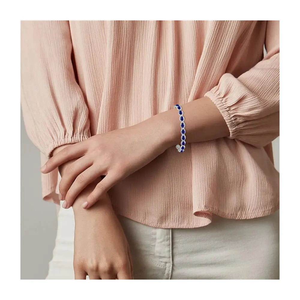 Blue Sapphire Bracelet for Women Blue Gemstone Bracelet Anniversary Gift for Women Engagement Bracelet 925 Sterling Silver Sapphire Bracelet