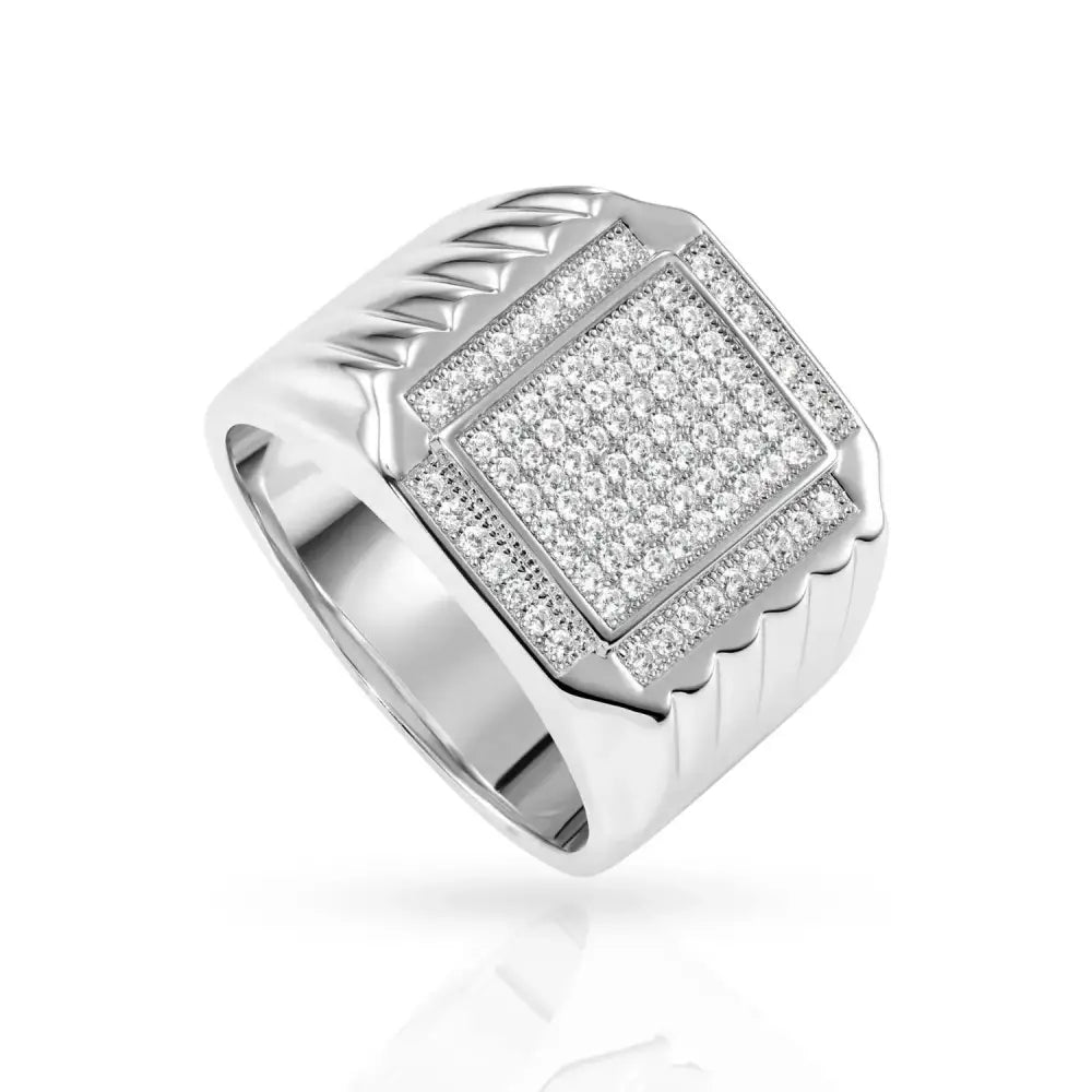 Bold 925 Sterling Silver Pave Square Signet Pinky Ring – Perfect Luxurious Gift for Anniversaries & Everyday Elegance.