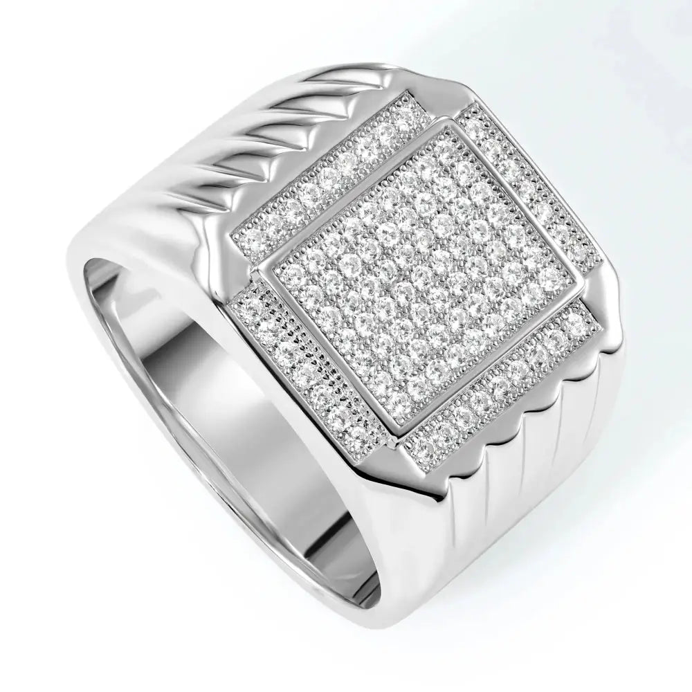 Bold 925 Sterling Silver Pave Square Signet Pinky Ring – Perfect Luxurious Gift for Anniversaries & Everyday Elegance.