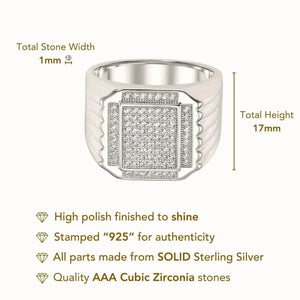 Bold 925 Sterling Silver Pave Square Signet Pinky Ring – Perfect Luxurious Gift for Anniversaries & Everyday Elegance.