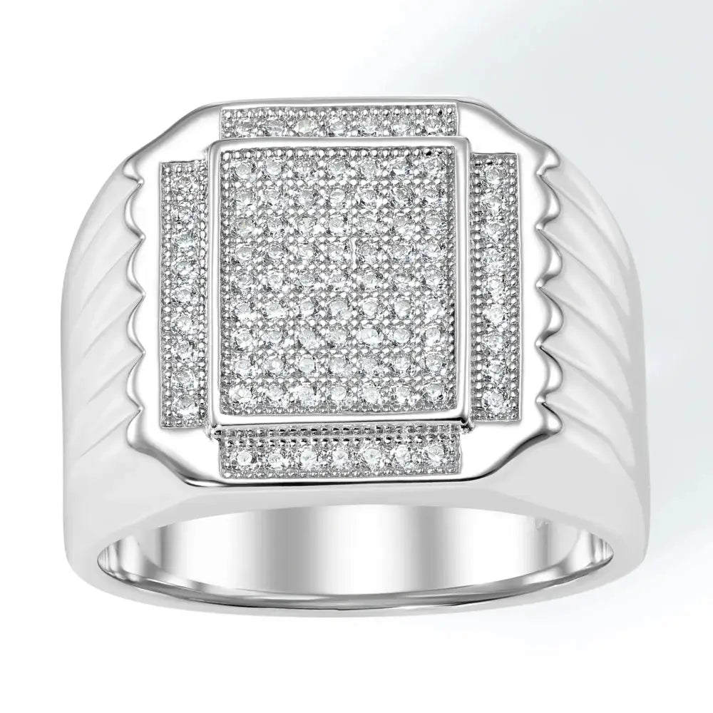 Bold 925 Sterling Silver Pave Square Signet Pinky Ring – Perfect Luxurious Gift for Anniversaries & Everyday Elegance.